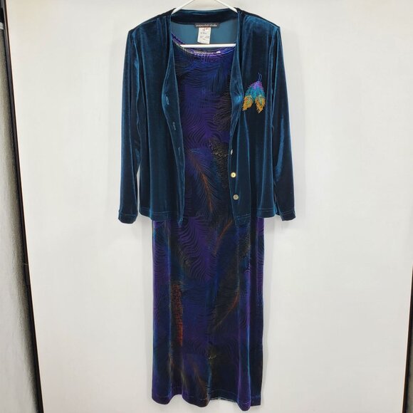 Vintage Popovitch Studio Velvet Peacock Whimsigoth Witchy Core Dress Set Small - Picture 1 of 12